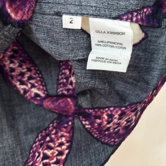 Ulla Johnson Arusi Top Plum Diamond‎ NEW Size 2 Cotton Poplin Ruffle Puff Sleeve - Picture 11 of 16